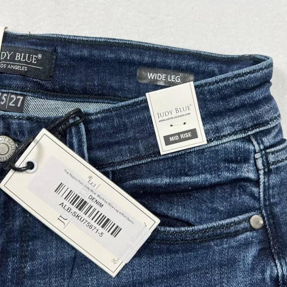 NWT Judy Blue Wide Leg Mid Rise Blue Jeans Womens Size 5/27 - Picture 3 of 11